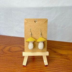 Yellow Crochet Mushroom Earrings